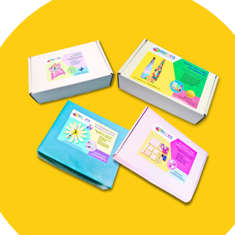 Colourful boxes with educational materials against a yellow background.