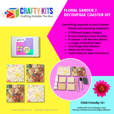 Crafting kit for floral coasters with materials and instructions included. Child-friendly.