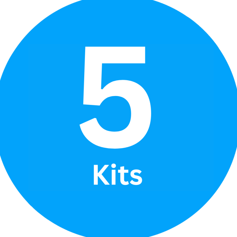 Number 5 in large white text inside a blue circle, with the word "Kits" below.