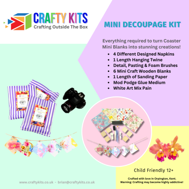 Craft kit for making coasters with materials and instructions included. Child-friendly.